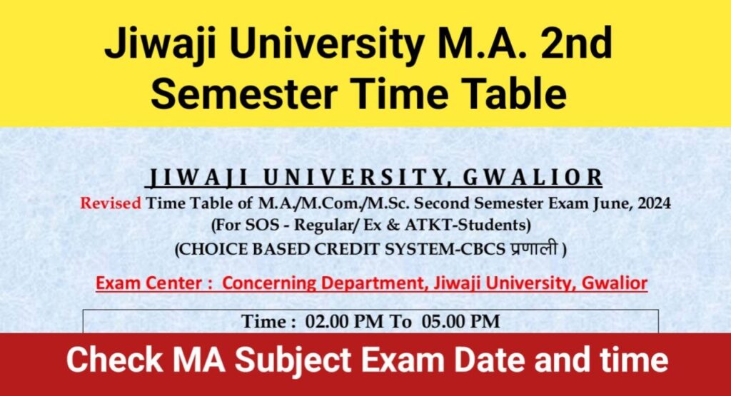 Jiwaji University M.A. 2nd Semester Exam Time Table