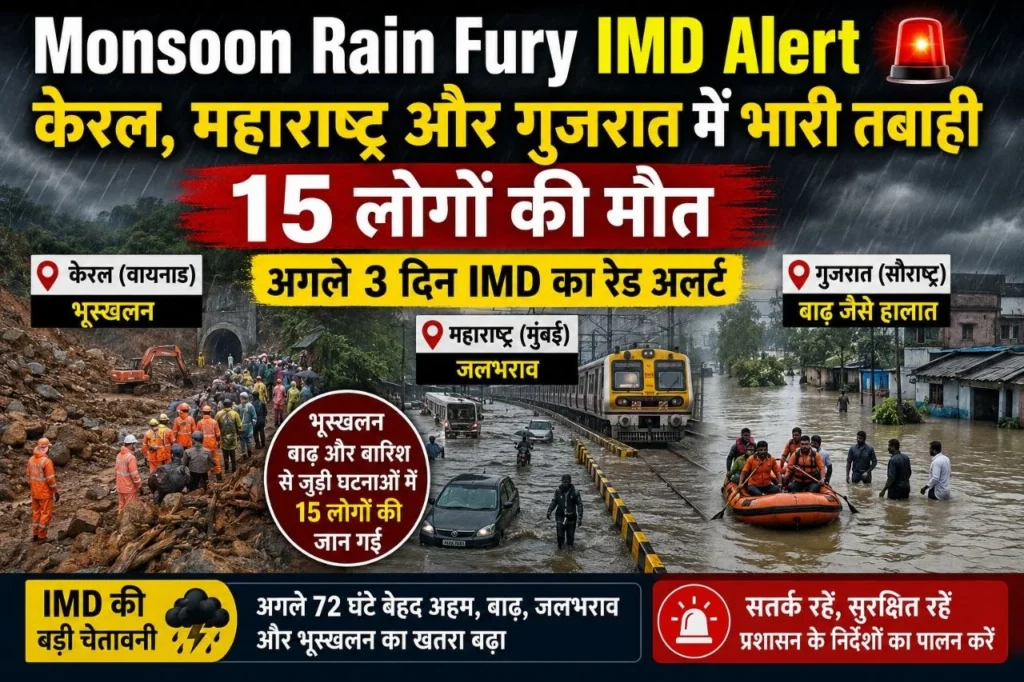 Monsoon Rain Fury IMD Alert: केरल, महाराष्ट्र और गुजरात में भारी तबाही, 15 की मौत, IMD का रेड अलर्ट