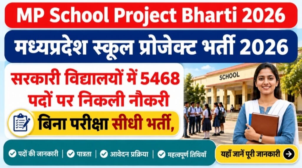 MP School Project Bharti 2026: मध्यप्रदेश सरकारी स्कूलों में 5468 पदों पर बिना परीक्षा सीधी भर्ती